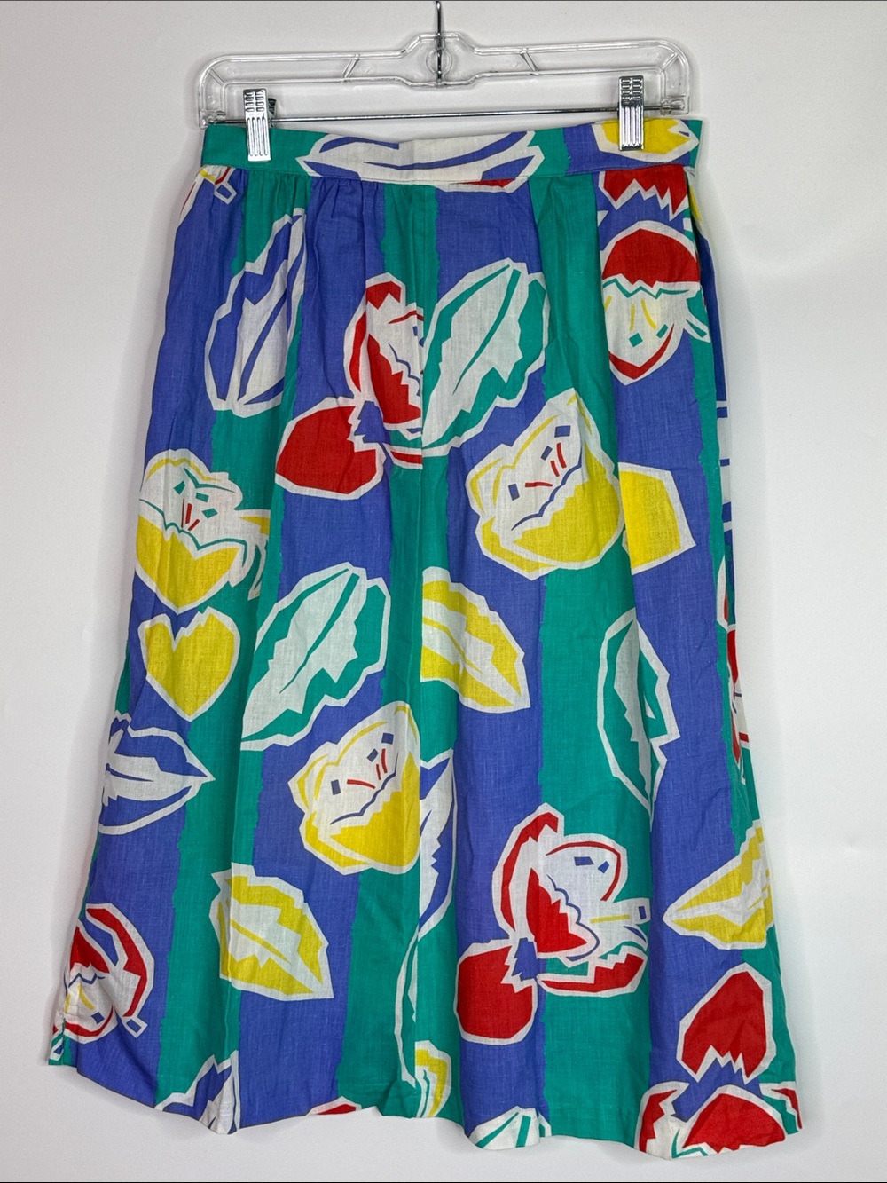Vintage Vibrant Floral Abstract Blue Green Skirt Size 13 NWT Waist 28"